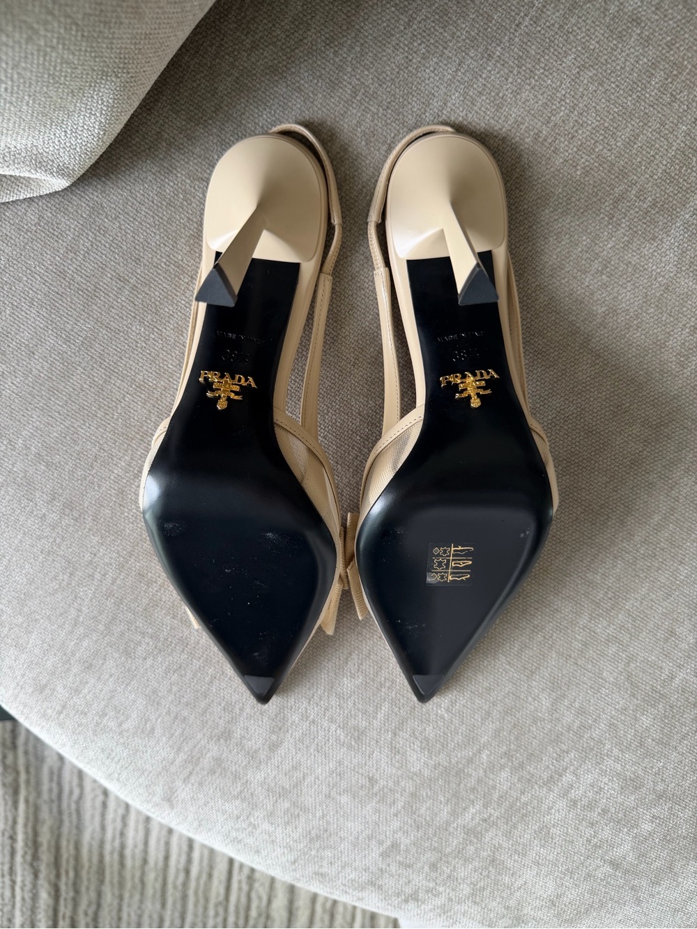 Prada Cream Pointed Bow Slingback Pumps - Picture 8 of 9